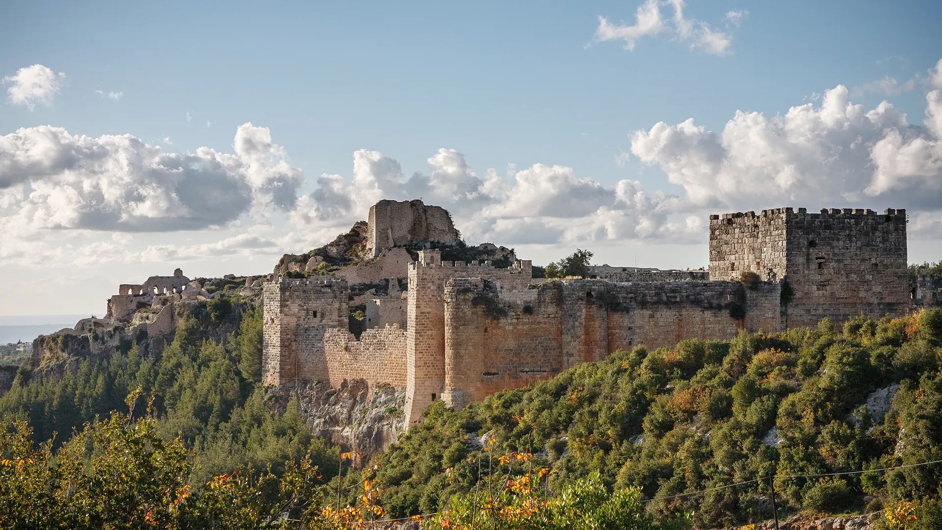 The Citadel of Salah Ed-Din on a forested ridge above Al-Haffah