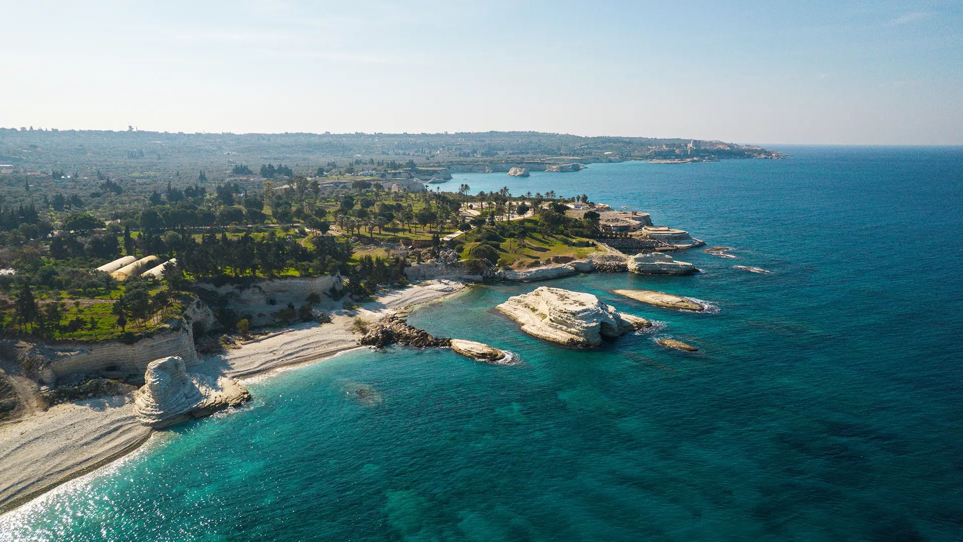 Aerial view of the sea bay and rocky shoreline at Latakia